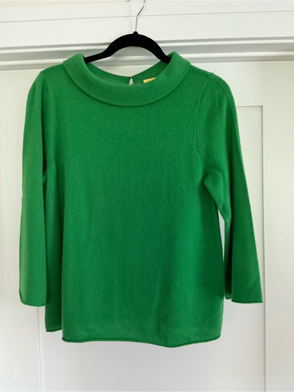 J. Crew Bright Green Cashmere Bateau Neck 3/4 Sleeve Sweater Size Large